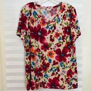 Women’s Size L Top Rose Fushia Orange and Tan Lightweight NWOT Polyester